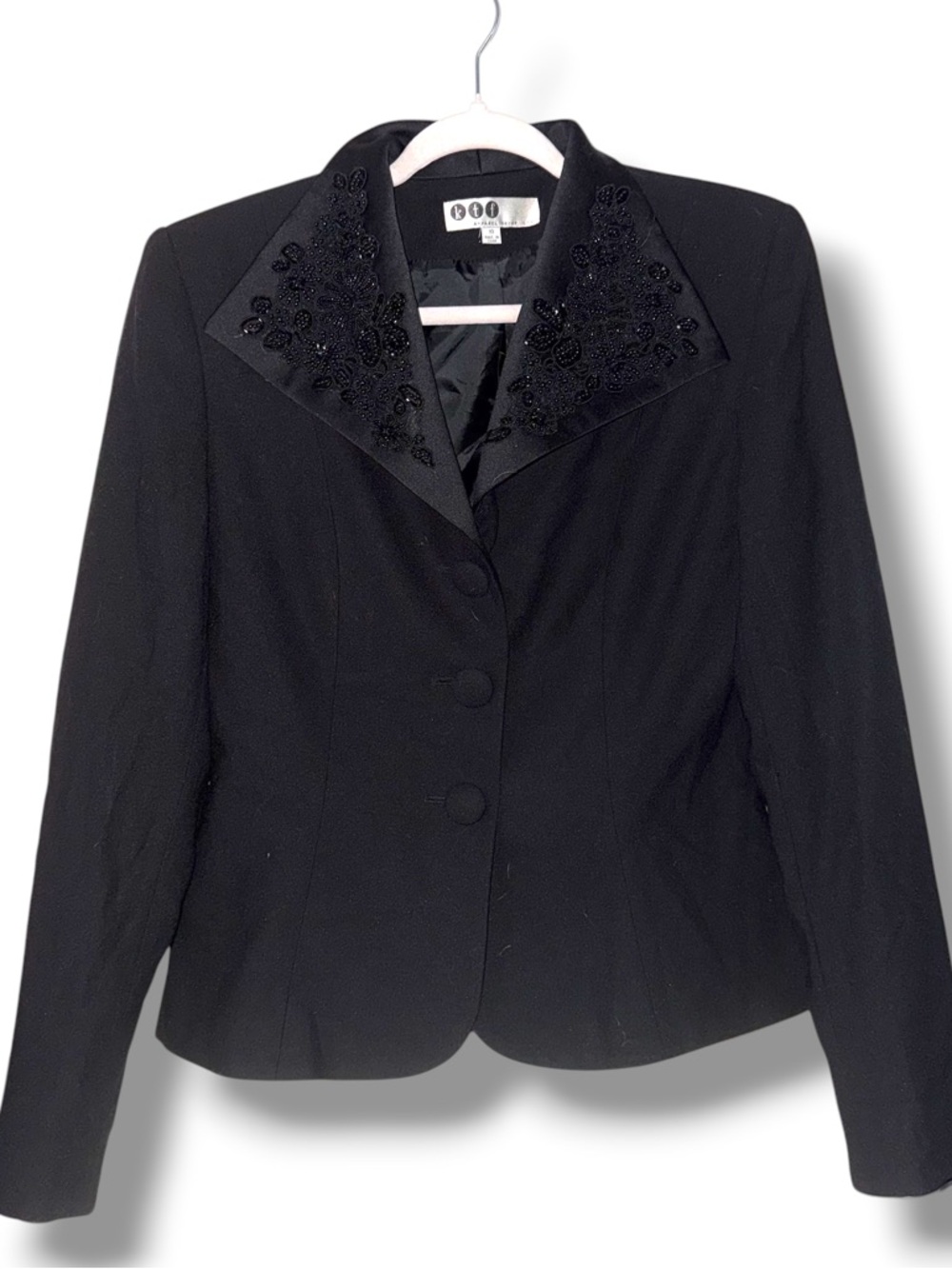 KTF black beaded collar buttoned blazer